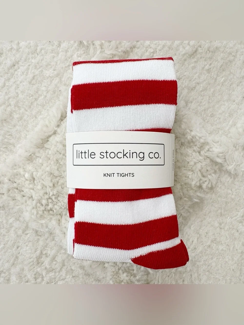 NWT Little Stocking Co. Red & White Knit Tights Peppermint Stripe 6-12 months